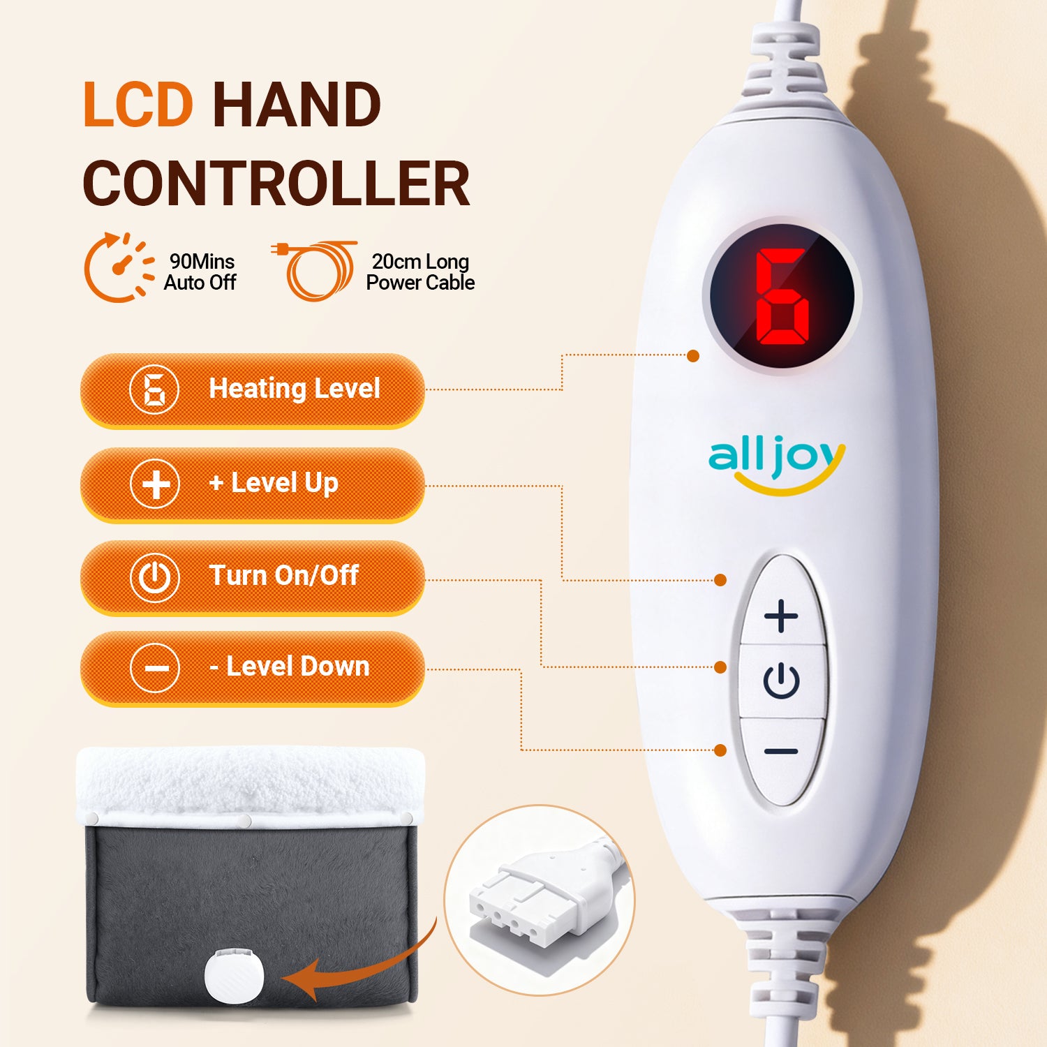 Calientapies eléctrico ALLJOY para hombre y mujer, 6 niveles de calor y apagado automático a los 90 min
