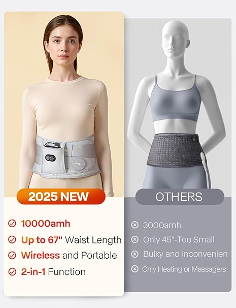 ALLJOY 67" Cordless Heating Pad for Back Pain Relief