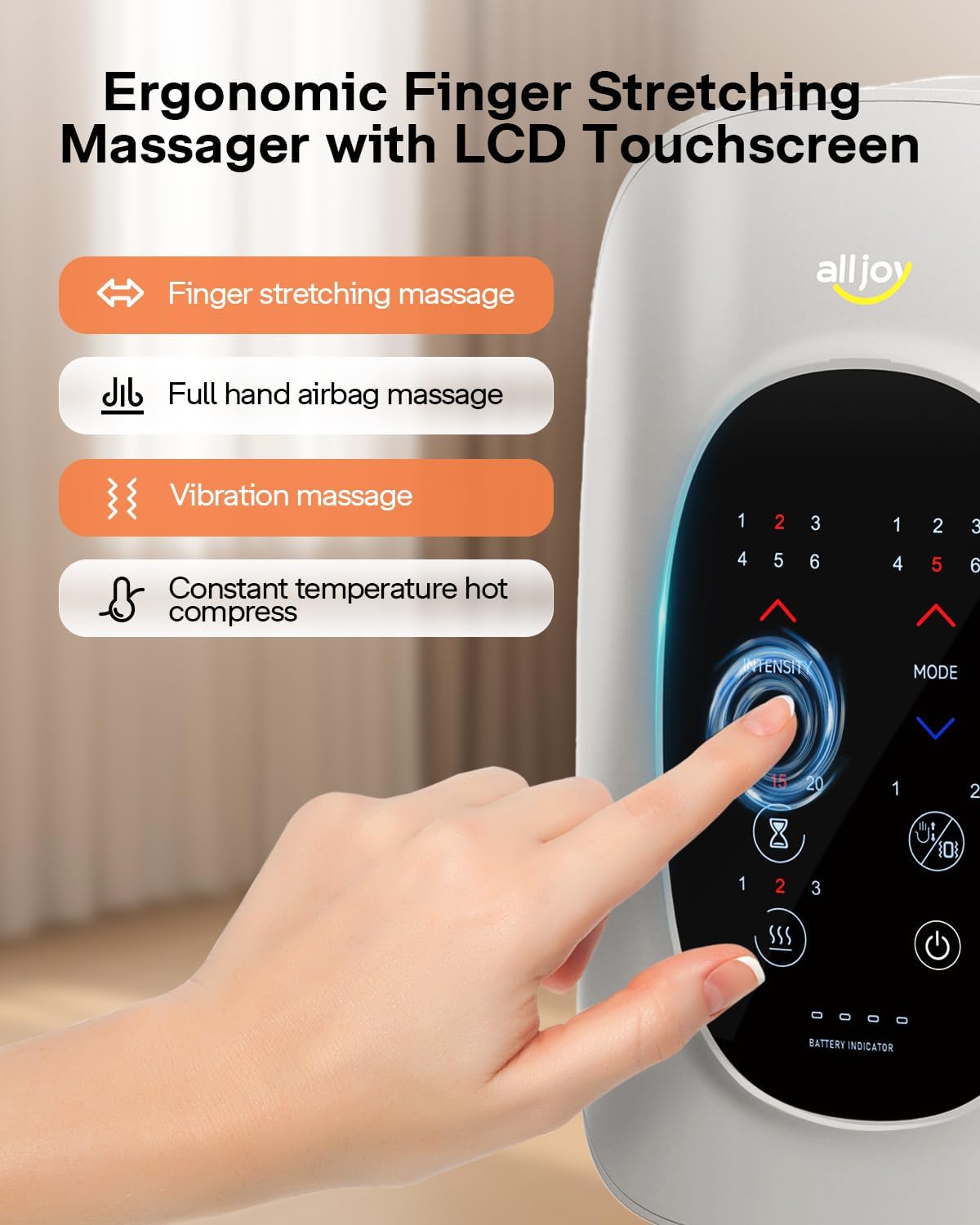 ALLJOY H4 Ergonomic Hand & Finger Massager with Heat & Compression