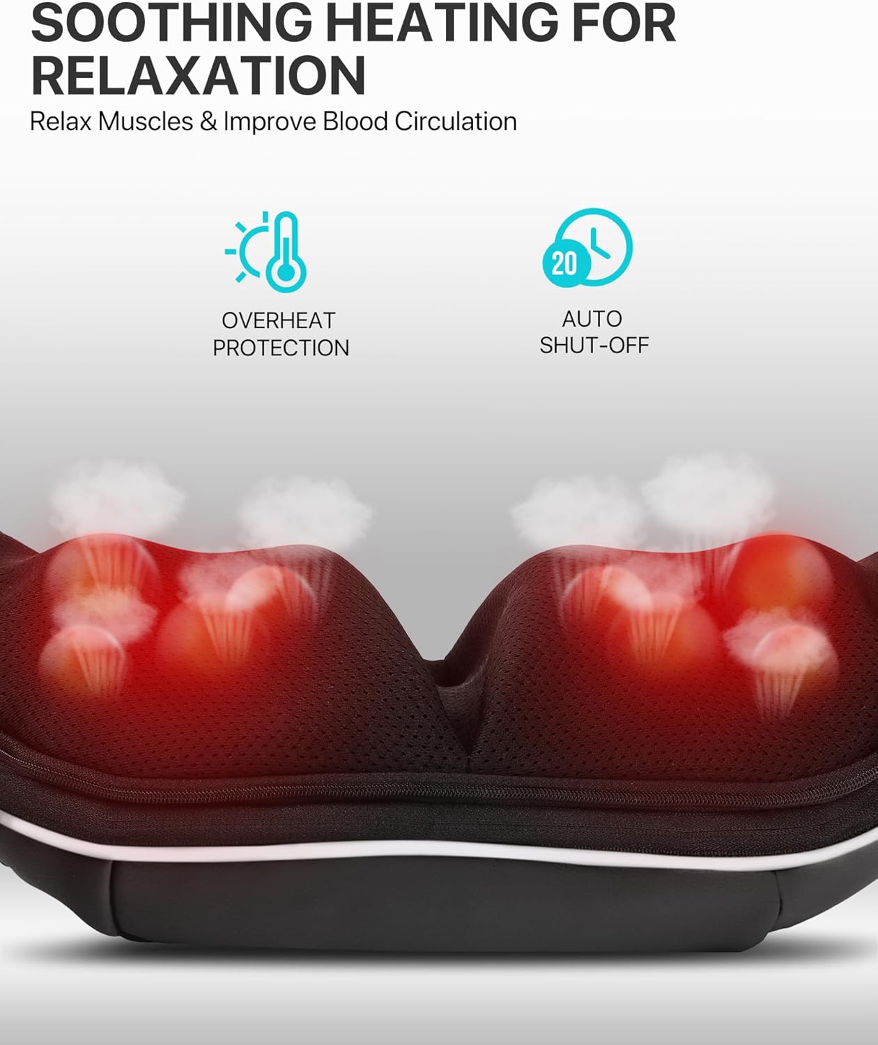 shiatsu kneading nodes and heat function on neck massager
